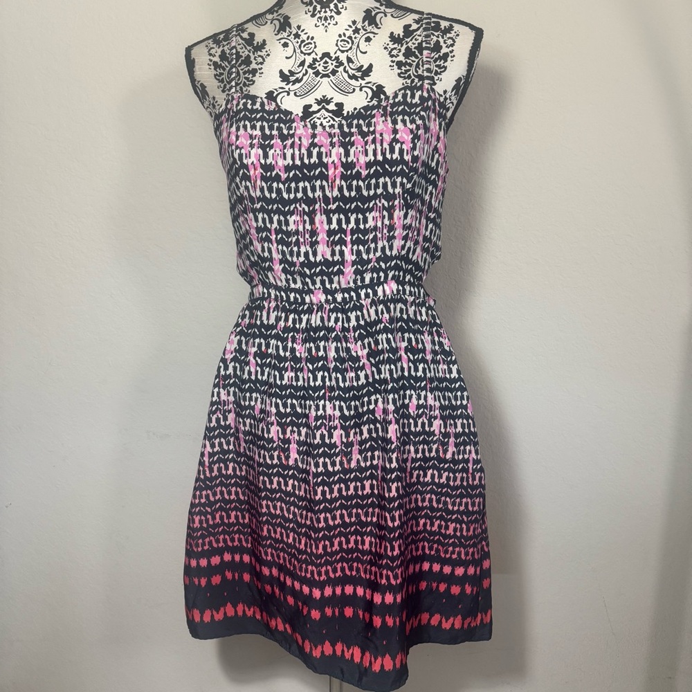 American Eagle Cut Out Midi Dress Size 10 Abstract Print Zip Pockets Lightweight